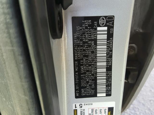 2T1BY30E06C550537 - 2006 TOYOTA COROLLA XR SILVER photo 10