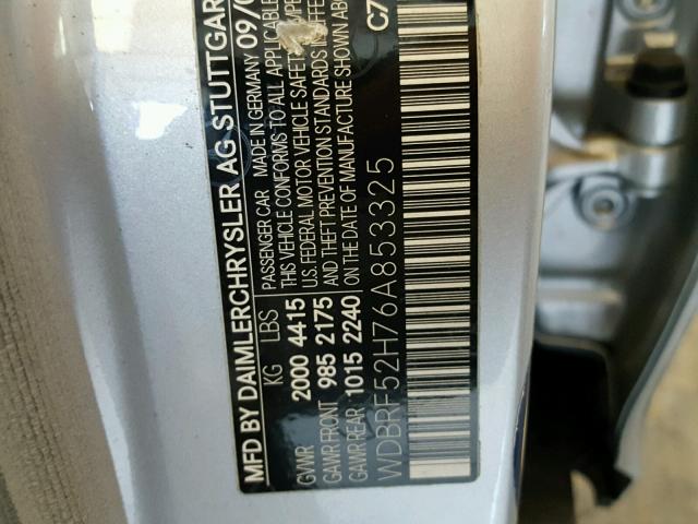 WDBRF52H76A853325 - 2006 MERCEDES-BENZ C GENERATI SILVER photo 10