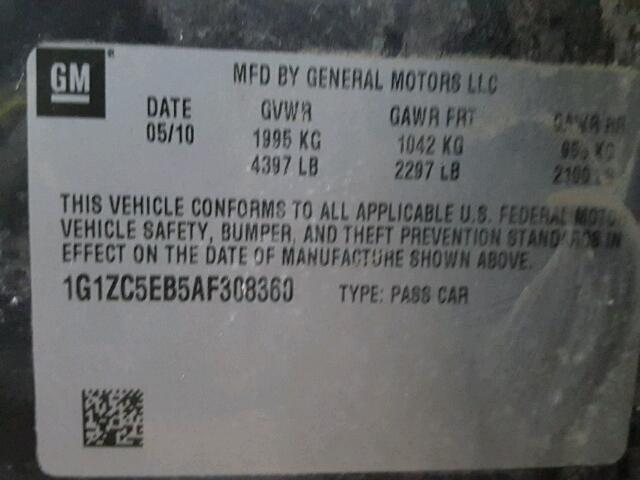 1G1ZC5EB5AF308360 - 2010 CHEVROLET MALIBU 1LT 石墨色 照片 10