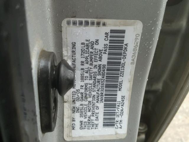 1NXBR32E65Z480498 - 2005 TOYOTA COROLLA CE SILVER photo 10