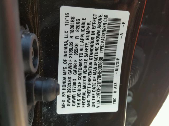 19XFC1F70HE002636 - 2017 HONDA CIVIC EXL 黑色 照片 10