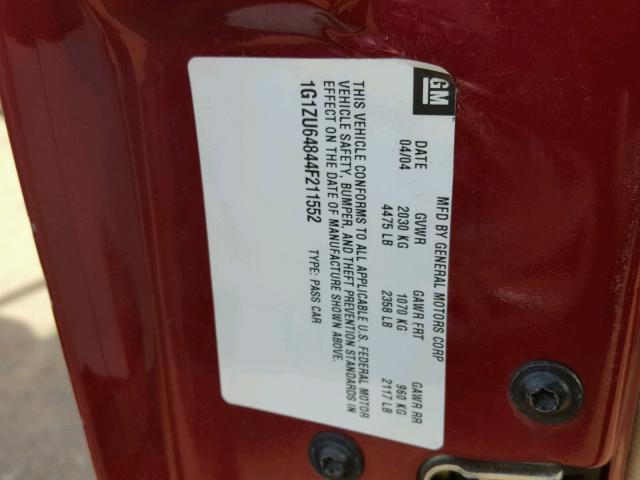 1G1ZU64844F211552 - 2004 CHEVROLET MALIBU MAX RED photo 10