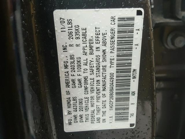 1HGCP26808A044900 - 2008 HONDA ACCORD EXL GRAY photo 10