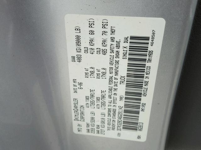 3D7KS28C46G291142 - 2006 DODGE RAM 2500 S SILVER photo 10