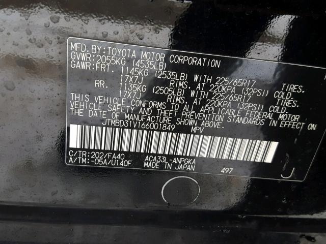 JTMBD31V166001849 - 2006 TOYOTA RAV4 LIMIT BLACK photo 10