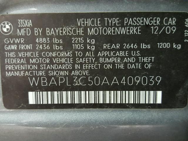 WBAPL3C50AA409039 - 2010 BMW 335 XI Қара фото 10
