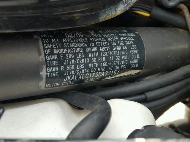JKAEXEC1X9DA32167 - 2009 KAWASAKI EX650 C 黑色 照片 10