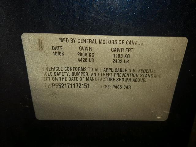 2G2WP552171172151 - 2007 PONTIAC GRAND PRIX BLUE photo 10