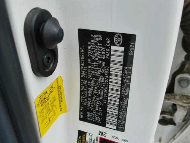 4T1BF3EK3BU756030 - 2011 TOYOTA CAMRY BASE WHITE photo 10