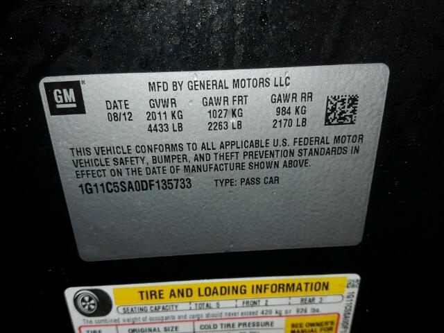 1G11C5SA0DF135733 - 2013 CHEVROLET MALIBU 1LT 黑色 照片 10