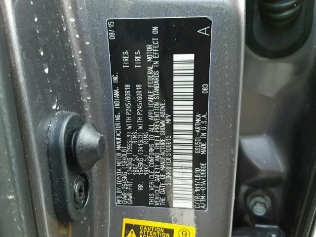 5TDKKRFH3FS106615 - 2015 TOYOTA HIGHLANDER GRAY photo 10