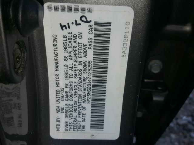 5Y2SM62814Z429295 - 2004 PONTIAC VIBE GRAY photo 10