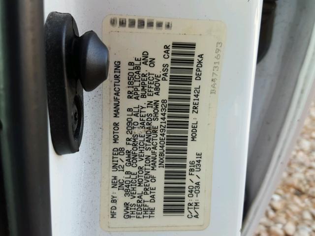 1NXBU40E49Z144328 - 2009 TOYOTA COROLLA BA WHITE photo 10