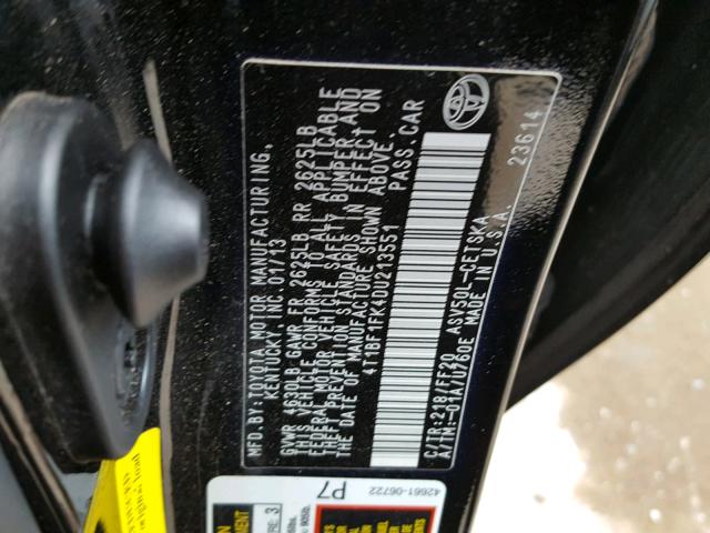 4T1BF1FK4DU213551 - 2013 TOYOTA CAMRY L BLACK photo 10