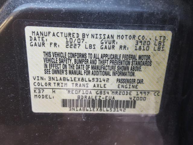 3N1AB61EX8L653142 - 2008 NISSAN SENTRA 2.0 GRAY photo 10