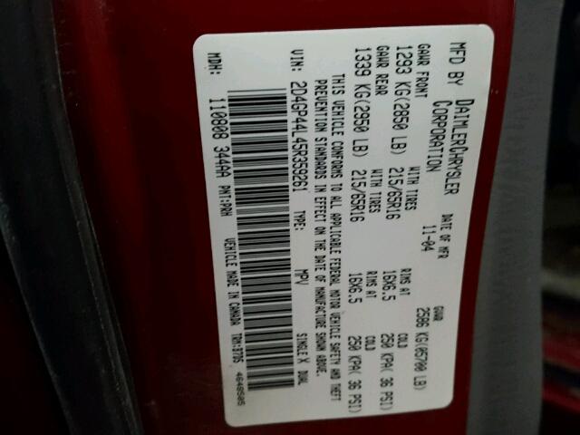 2D4GP44L45R359261 - 2005 DODGE GRAND CARA RED photo 10