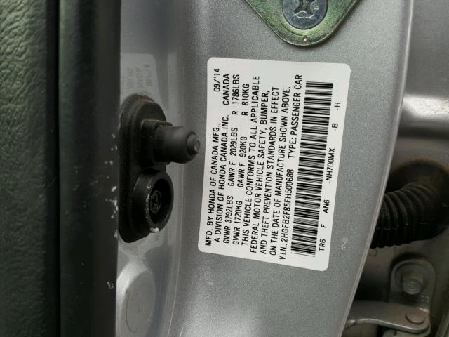 2HGFB2F85FH500688 - 2015 HONDA CIVIC EX 银色 照片 10