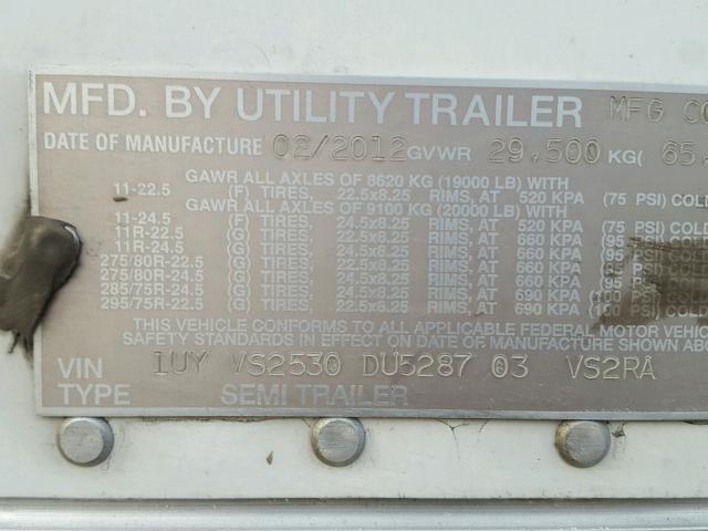 1UYVS2530DU528703 - 2013 UTILITY TRAILER WHITE photo 10