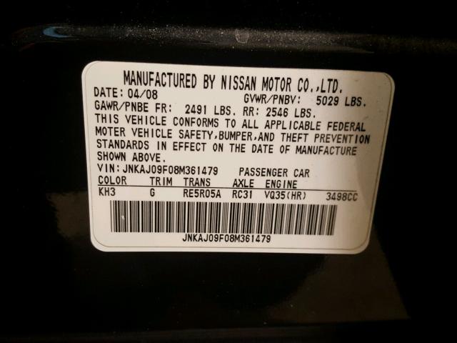 JNKAJ09F08M361479 - 2008 INFINITI EX35 BASE BLACK photo 10