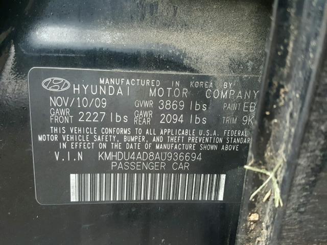 KMHDU4AD8AU936694 - 2010 HYUNDAI ELANTRA BL BLACK photo 10