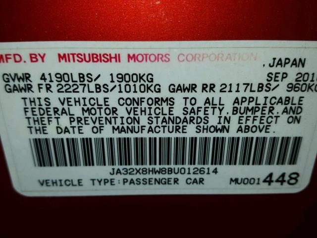 JA32X8HW8BU012614 - 2011 MITSUBISHI LANCER GTS RED photo 10