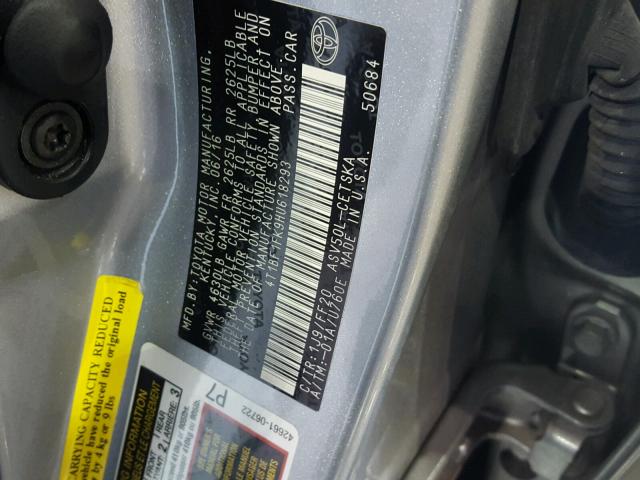 4T1BF1FK9HU618293 - 2017 TOYOTA CAMRY LE SILVER photo 10