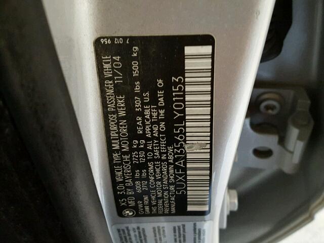 5UXFA13565LY01153 - 2005 BMW X5 3.0I SILVER photo 10