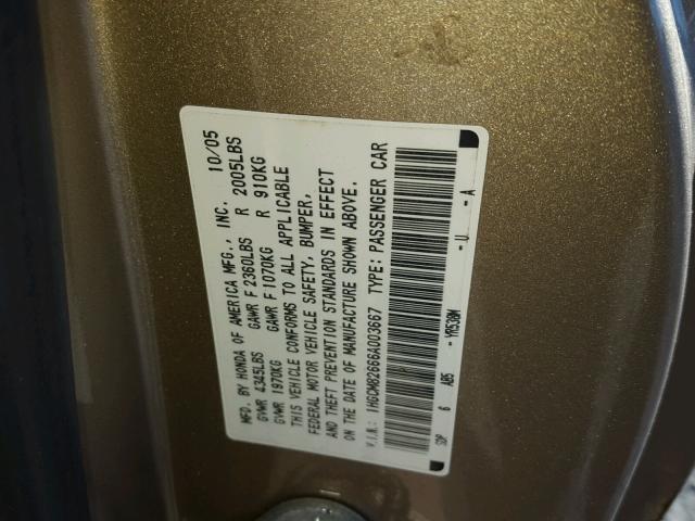 1HGCM82666A003667 - 2006 HONDA ACCORD EX GOLD photo 10