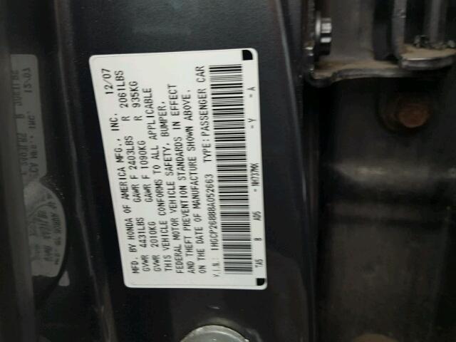 1HGCP26888A052663 - 2008 HONDA ACCORD EXL GRAY photo 10