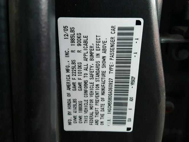 1HGCM55806A060927 - 2006 HONDA ACCORD EX GRAY photo 10