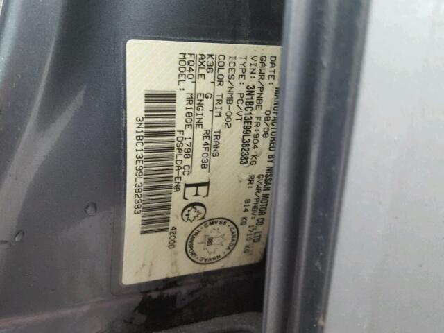 3N1BC13E99L382383 - 2009 NISSAN VERSA S GRAY photo 10