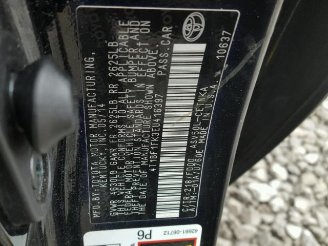 4T1BF1FK3EU416397 - 2014 TOYOTA CAMRY L შავი ფოტო 10