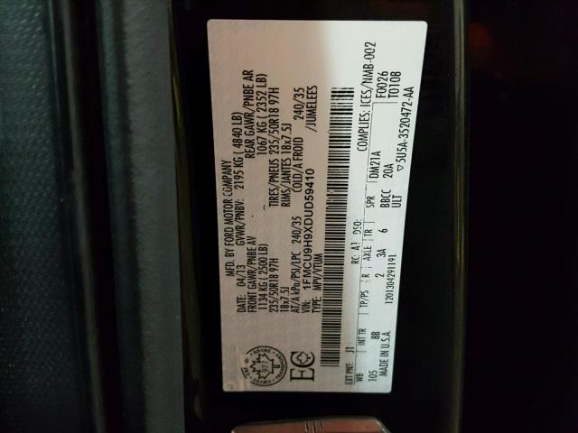 1FMCU9H9XDUD59410 - 2013 FORD ESCAPE SEL BLACK photo 10