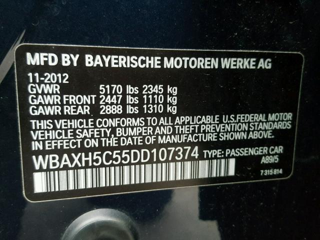 WBAXH5C55DD107374 - 2013 BMW 528 XI BLUE photo 10