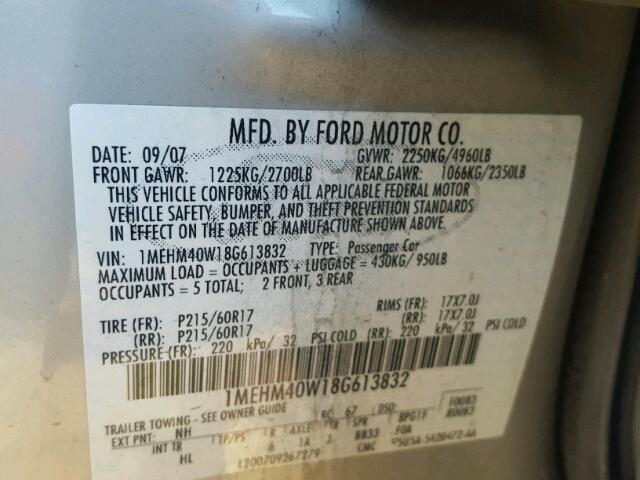 1MEHM40W18G613832 - 2008 MERCURY SABLE LUXU CREAM photo 10