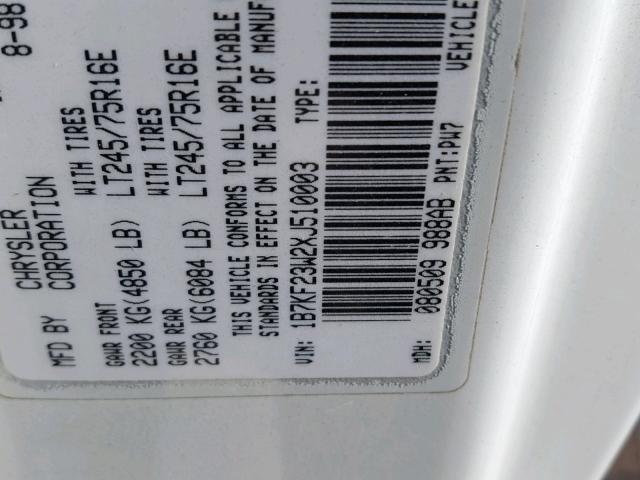 1B7KF23W2XJ510003 - 1999 DODGE RAM 2500 WHITE photo 10