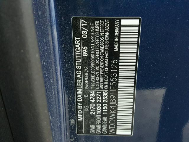 WDDWK4JB9HF553126 - 2017 MERCEDES-BENZ C 300 BLUE photo 10