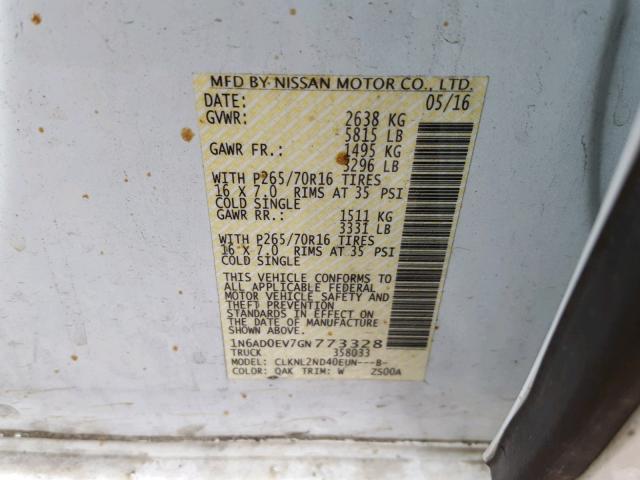 1N6AD0EV7GN773328 - 2016 NISSAN FRONTIER S WHITE photo 10