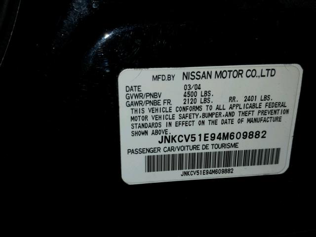 JNKCV51E94M609882 - 2004 INFINITI G35 BLACK photo 10