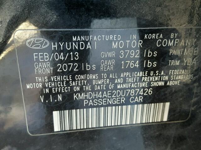 KMHDH4AE2DU787426 - 2013 HYUNDAI ELANTRA GL BLACK photo 10