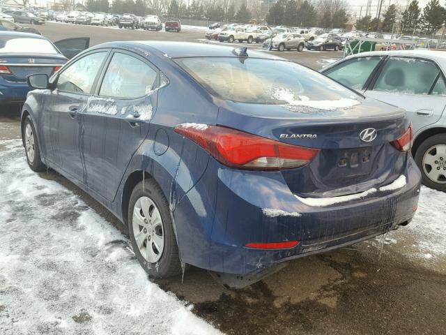 5NPDH4AE6GH710478 - 2016 HYUNDAI ELANTRA SE BLUE photo 3