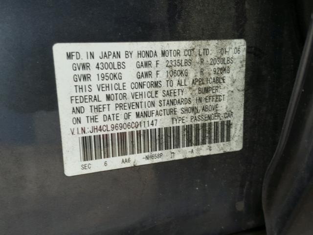 JH4CL96906C011147 - 2006 ACURA TSX GRAY photo 10