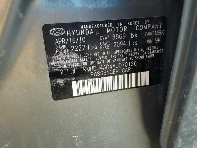 KMHDU4AD4AU070136 - 2010 HYUNDAI ELANTRA BL GREEN photo 10