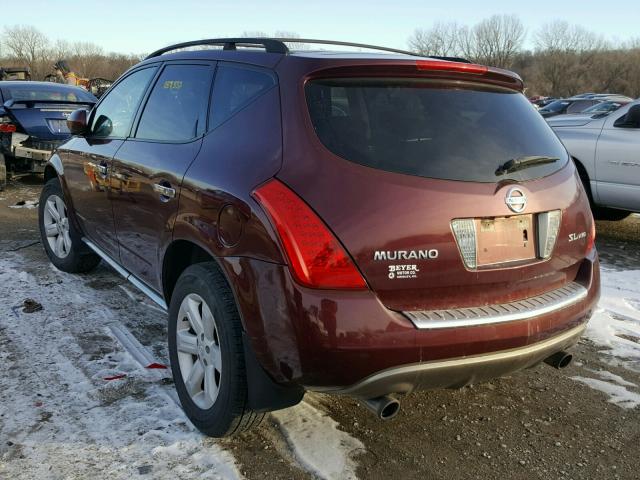 JN8AZ08W27W660880 - 2007 NISSAN MURANO SL RED photo 3