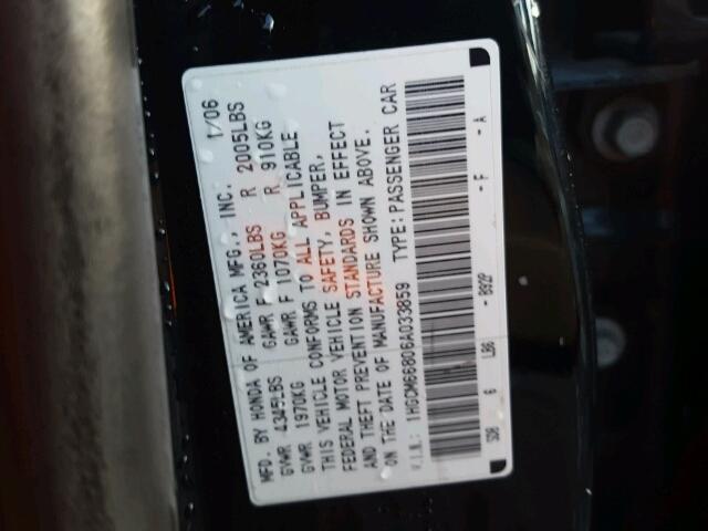 1HGCM66806A033859 - 2006 HONDA ACCORD EX BLACK photo 10