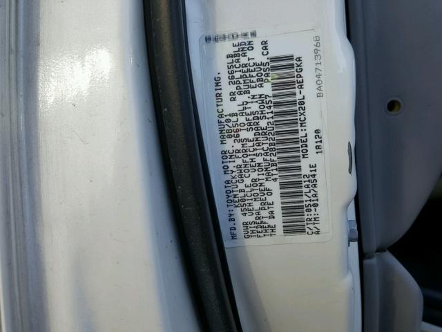 4T1BF28B22U211457 - 2002 TOYOTA AVALON XL WHITE photo 10