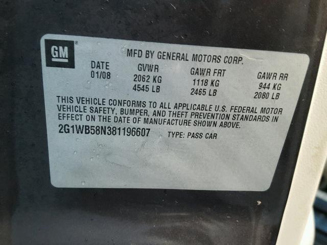 2G1WB58N381196607 - 2008 CHEVROLET IMPALA LS BLACK photo 10