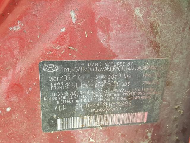 5NPDH4AE8EH500493 - 2014 HYUNDAI ELANTRA SE RED photo 10