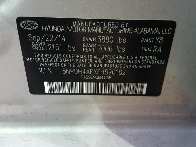 5NPDH4AEXFH590182 - 2015 HYUNDAI ELANTRA SE SILVER photo 10