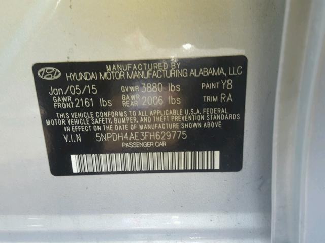 5NPDH4AE3FH629775 - 2015 HYUNDAI ELANTRA SE SILVER photo 10